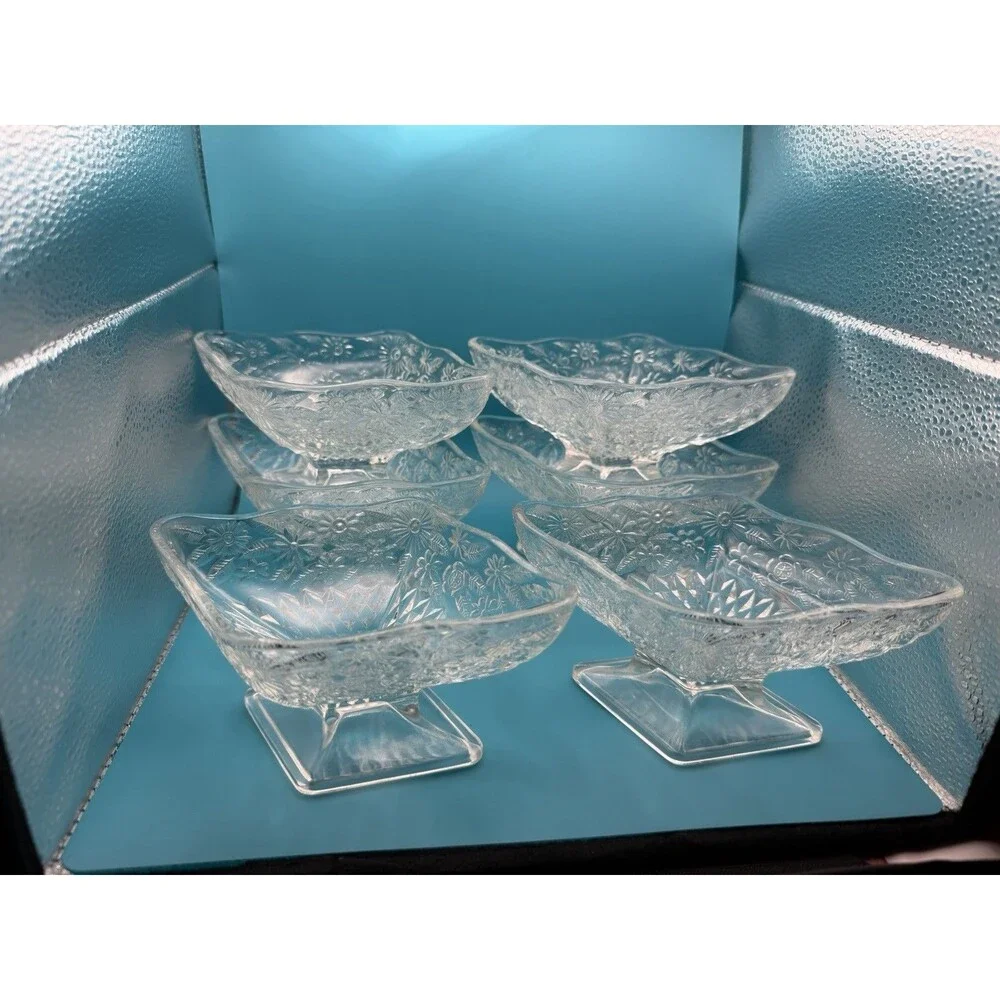 Vintage Clear Indiana Glass Diamond Shaped Footed Floral Nut/Trinket/Candy Dish